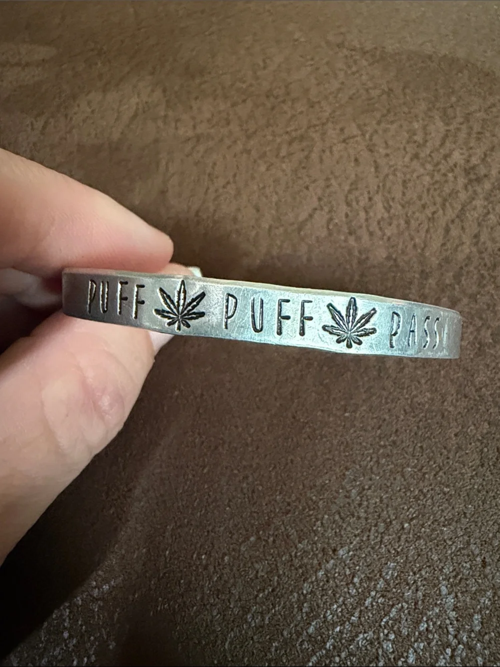 Puff Puff Pass Silver Tone Cuff Bracelet